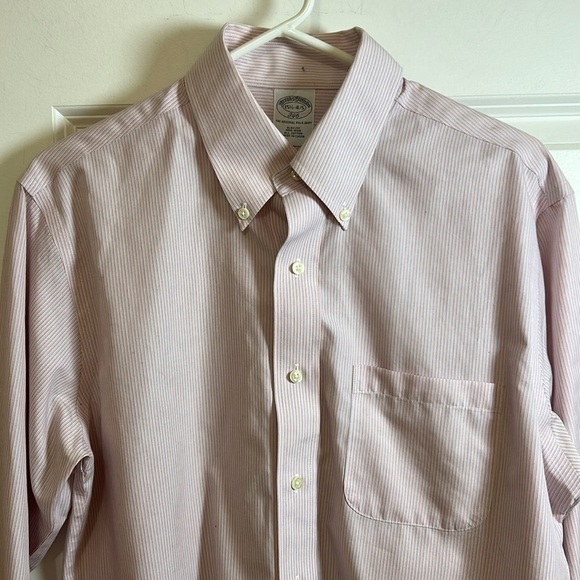 Brooks Brothers 346 Dress Shirt size 15 1/2–4/5 pink blue strip slim fit cotton - Picture 4 of 7